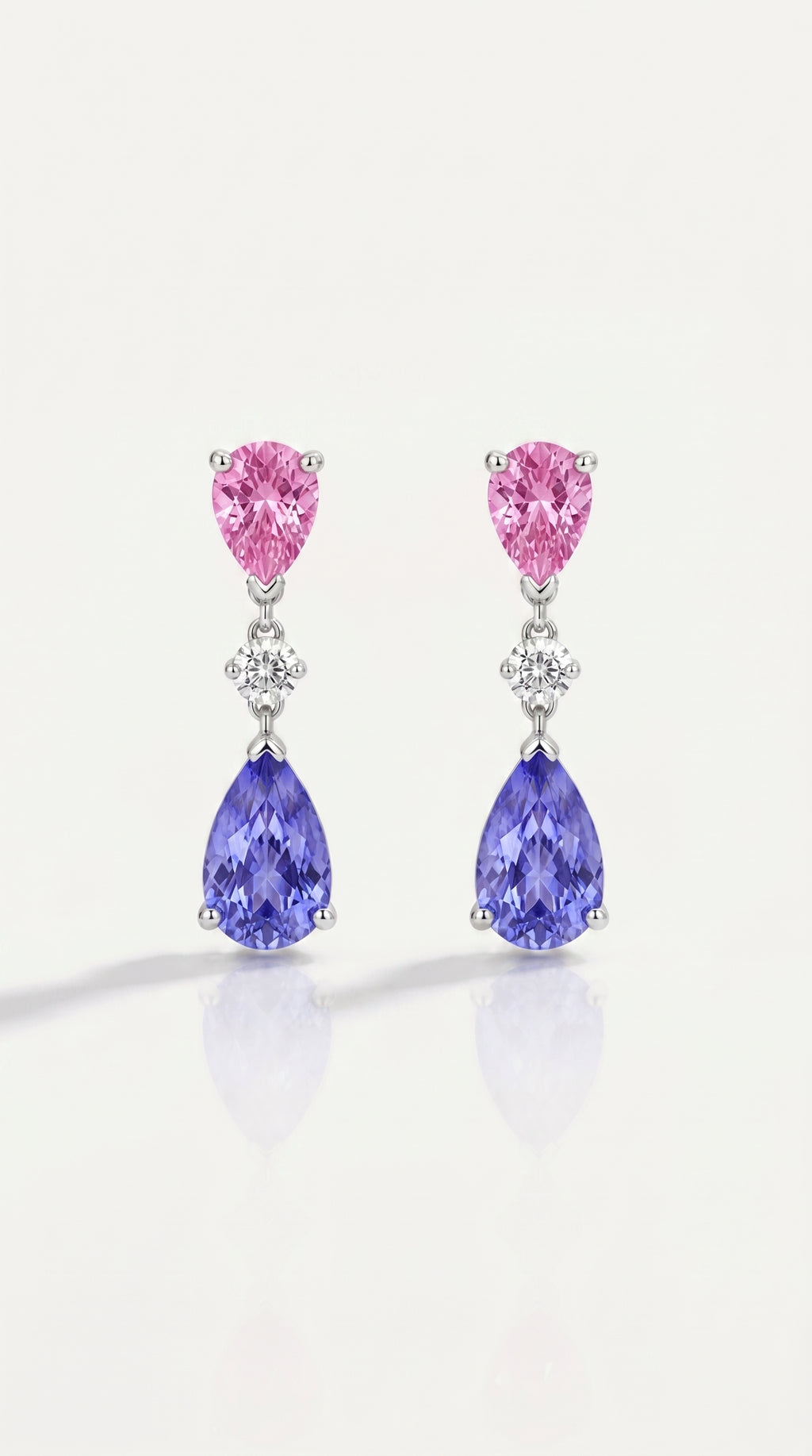 Pink Sapphire, Diamond & Tanzanite Drop Earrings — Levendi Jewellers