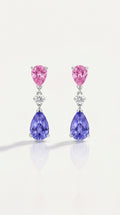 Pink Sapphire, Diamond & Tanzanite Drop Earrings