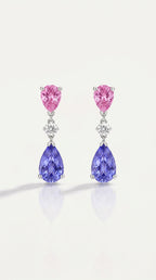 Pink Sapphire, Diamond & Tanzanite Drop Earrings — Levendi Jewellers