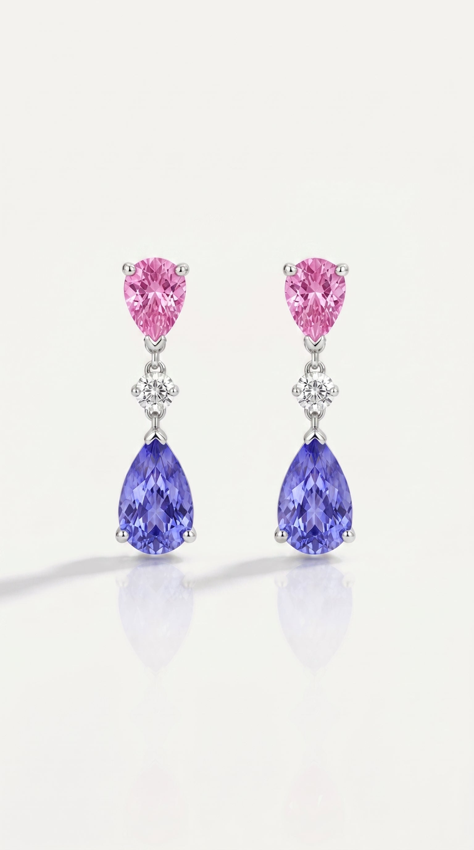 Pink Sapphire, Diamond & Tanzanite Drop Earrings