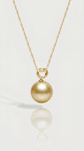 Gold South Sea Pearl - 15mm Round Diamonds Bail Pendant
