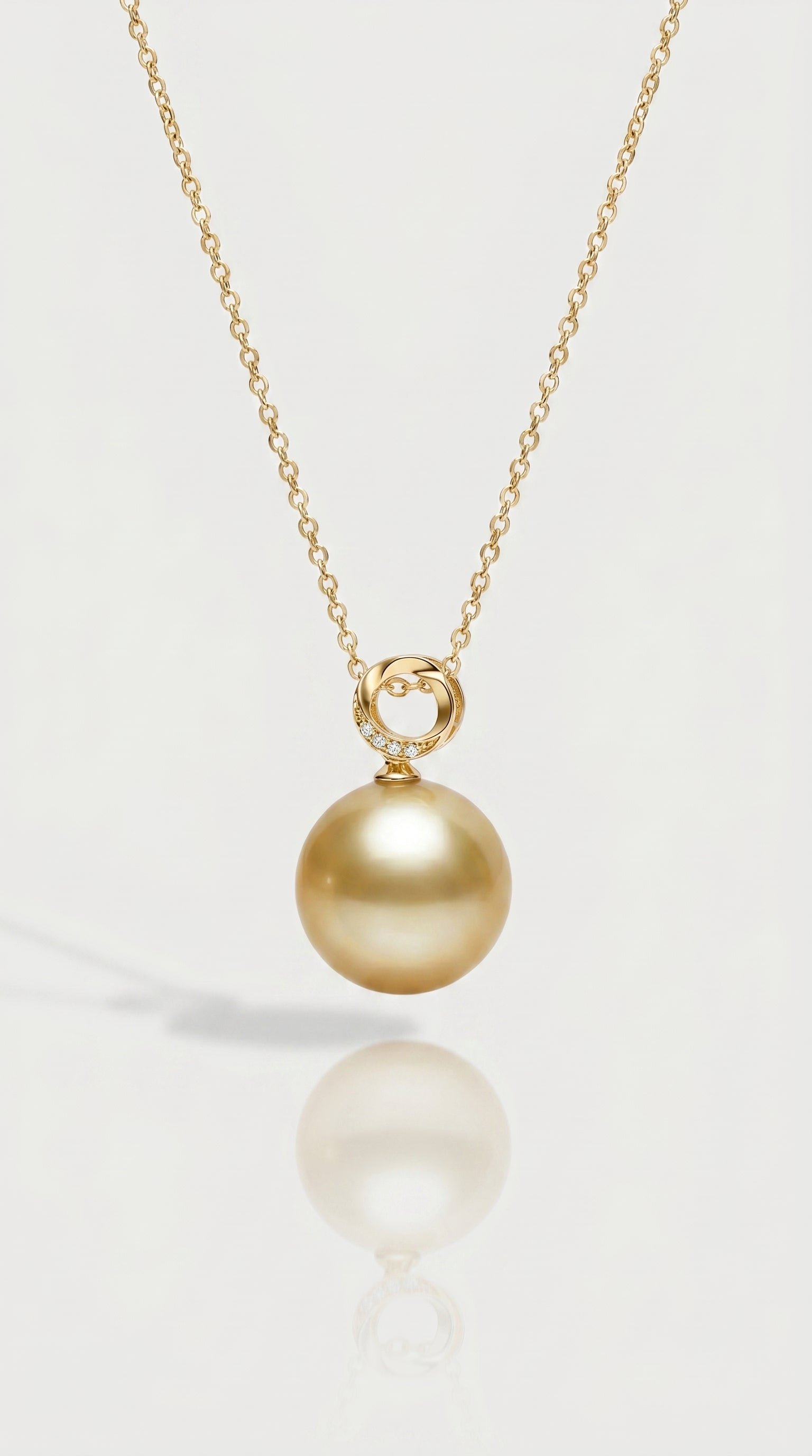 Gold South Sea Pearl - 15mm Round Diamonds Bail Pendant