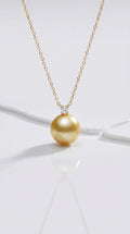 Gold South Sea Pearl - 11mm Round Diamonds Bail Pendant