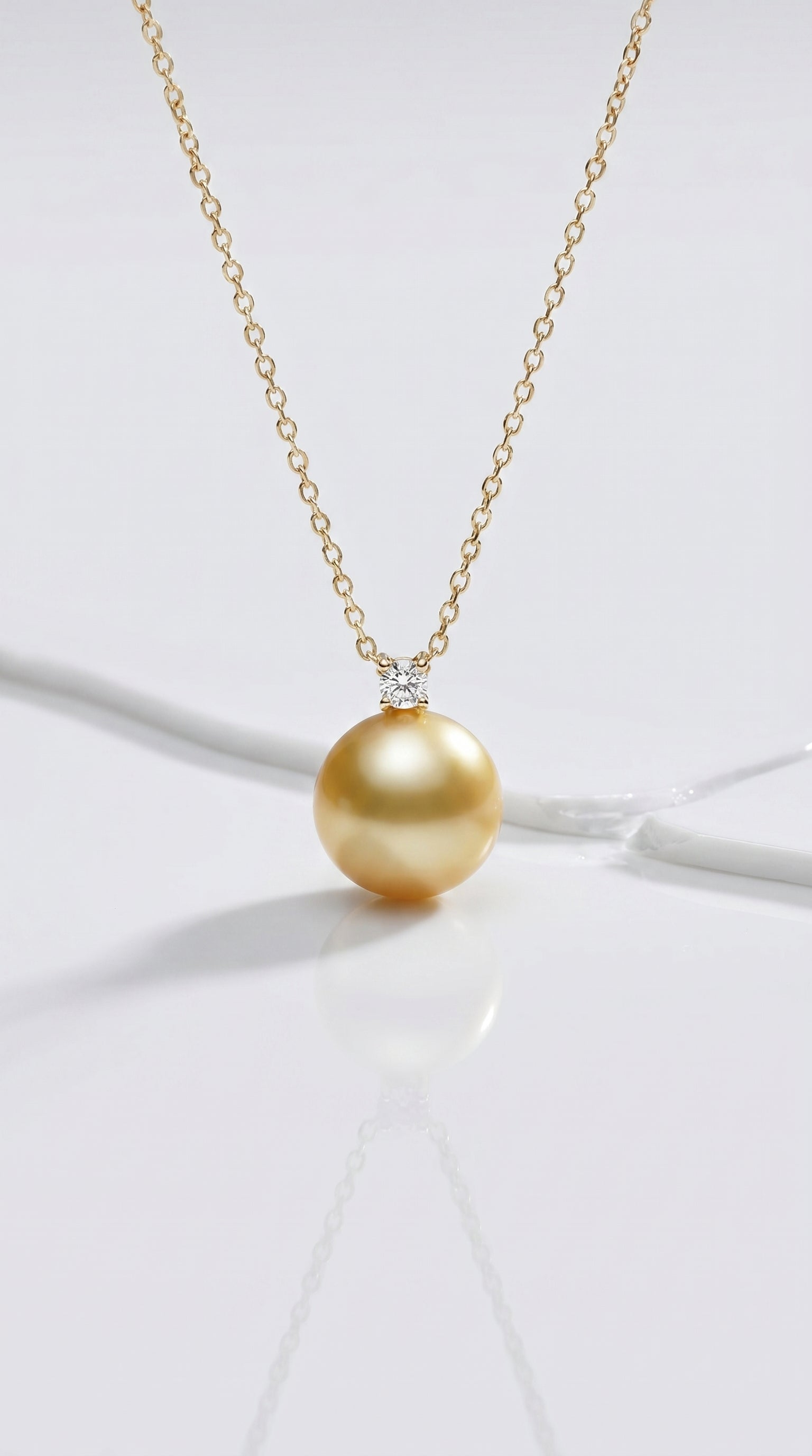 Gold South Sea Pearl - 11mm Round Diamonds Bail Pendant