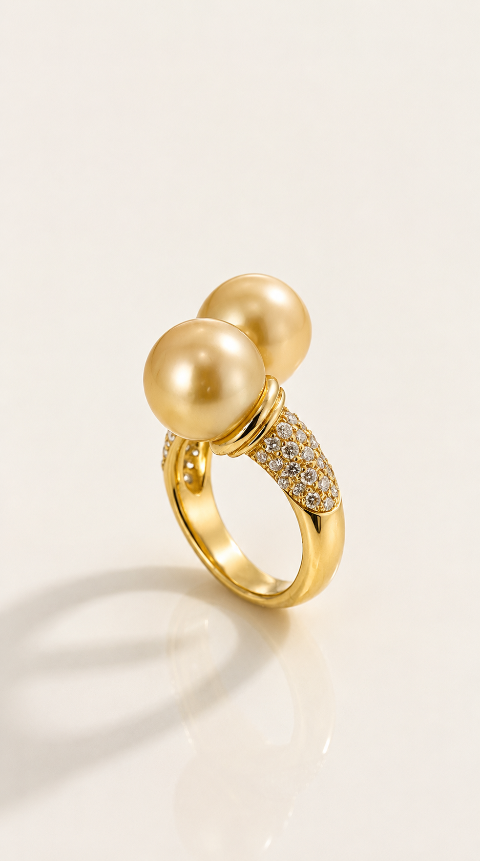 Dual Golden South Sea Pearl & Diamond Dress Ring — Levendi Jewellers