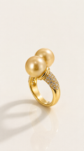 Dual Golden South Sea Pearl & Diamond Dress Ring