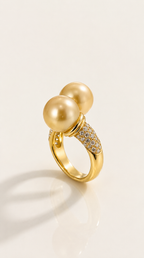 Dual Golden South Sea Pearl & Diamond Dress Ring — Levendi Jewellers