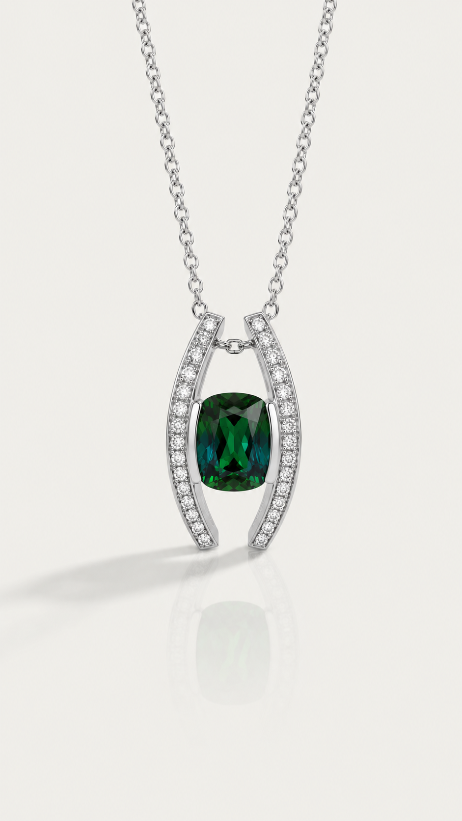 Cushion Green Tourmaline & Diamond Pendant — Levendi Jewellers