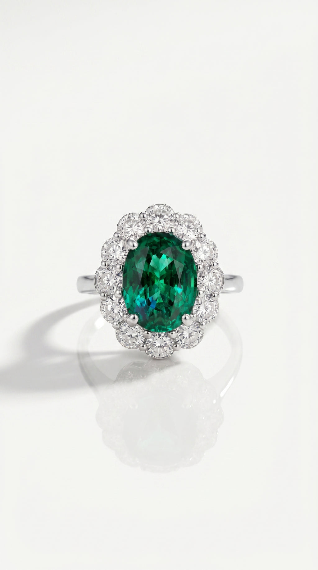Oval Cut Emerald & Diamond Halo Ring — Levendi Jewellers