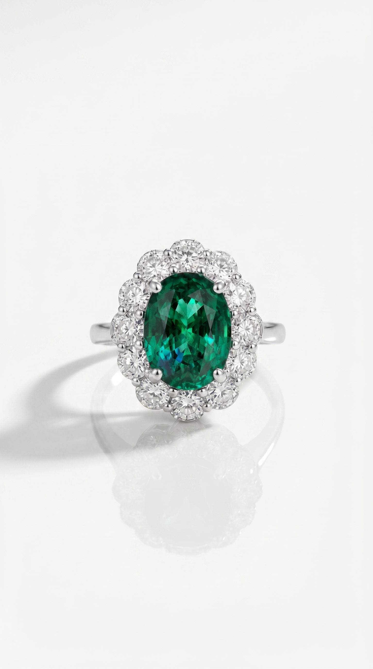 Oval Cut Emerald & Diamond Halo Ring