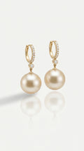 Golden South Sea Pearl & Diamond Drop Earrings