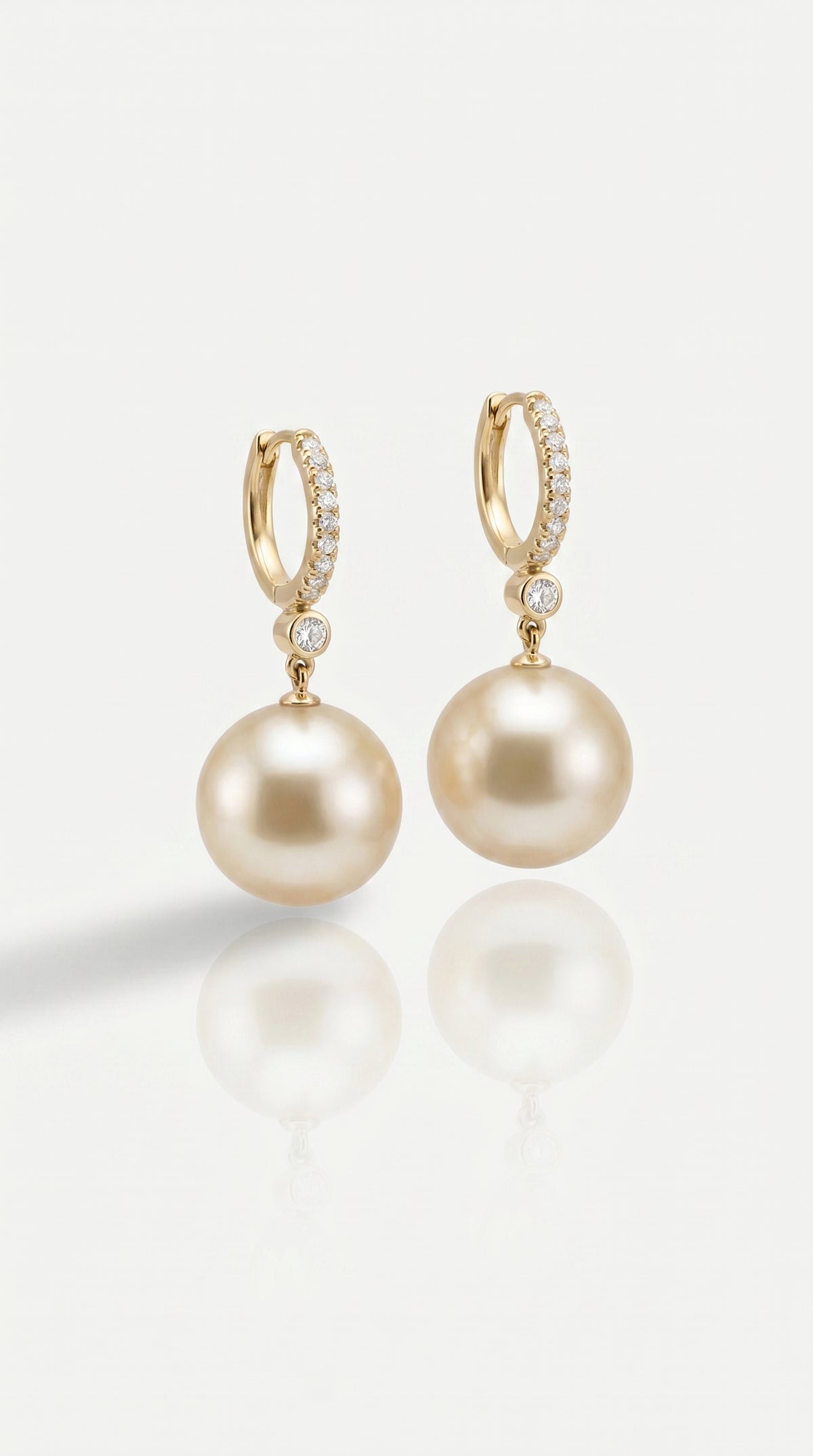 Golden South Sea Pearl & Diamond Drop Earrings — Levendi Jewellers
