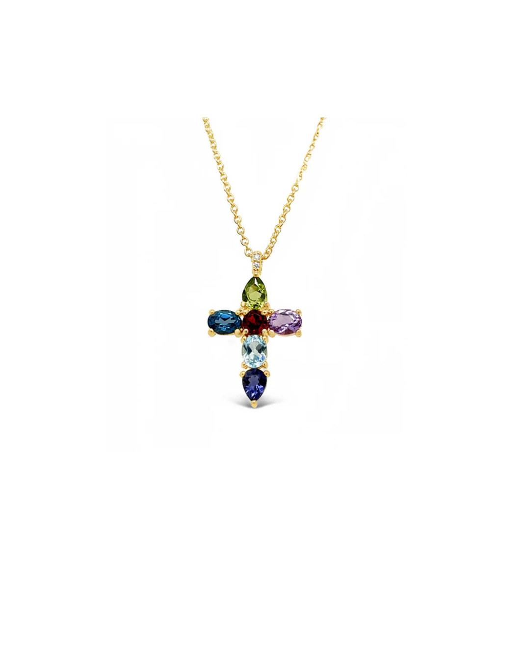 Rainbow - Multi Gemstones Cross Pendant