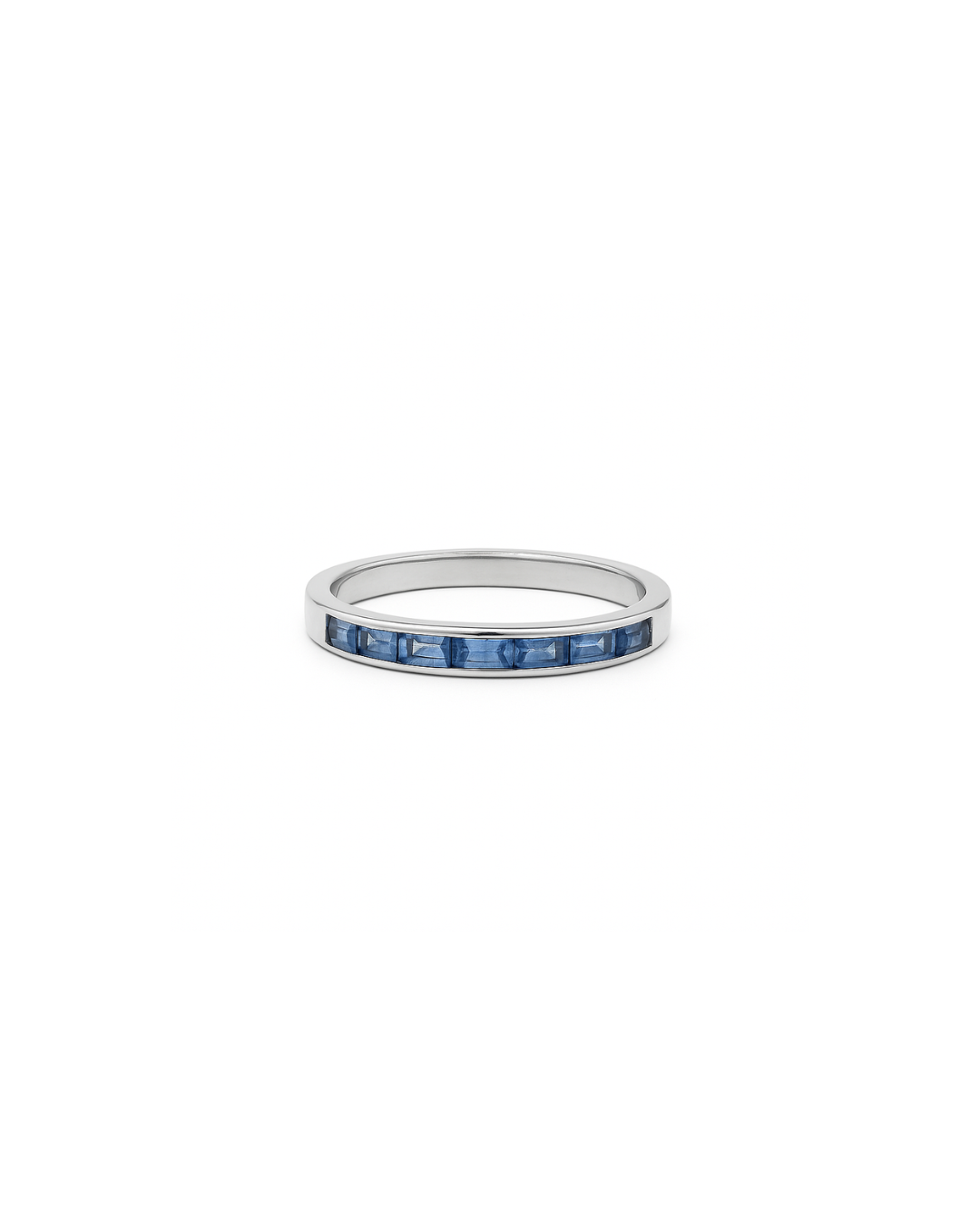 Rainbow - White Gold Channel Sapphire Baguette Ring