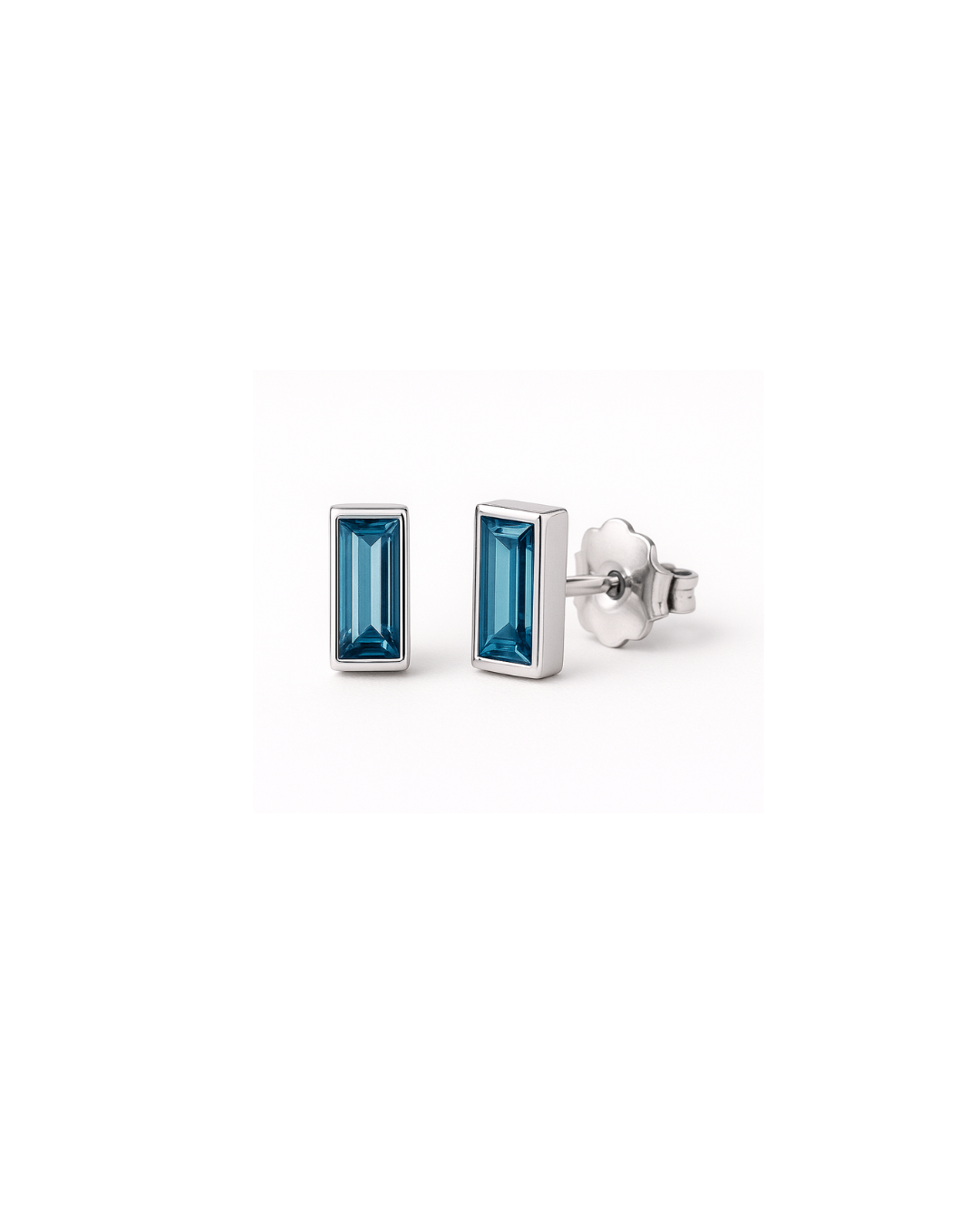 Rainbow - White Gold and London Blue Topaz Baguette Earrings