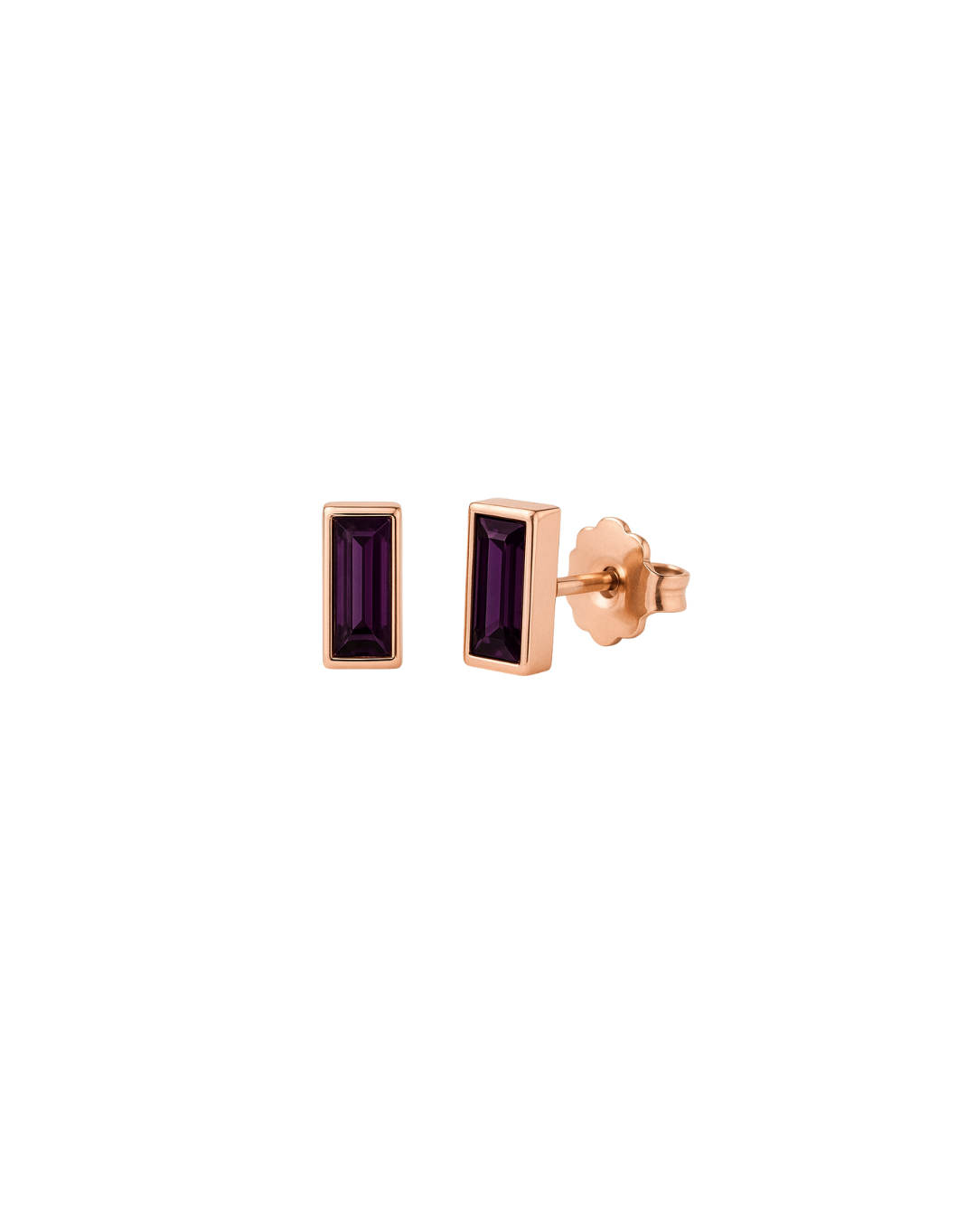 Rainbow - Rose Gold and Amethyst Baguette Earrings