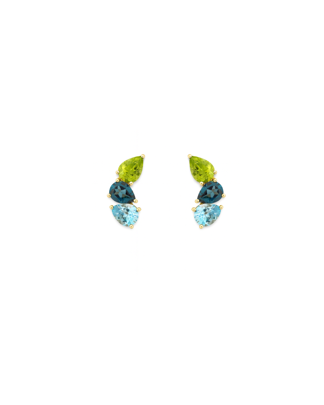 Rainbow - London Blue Topaz, Sky Blue Topaz, Peridot Pear Shape Earrings