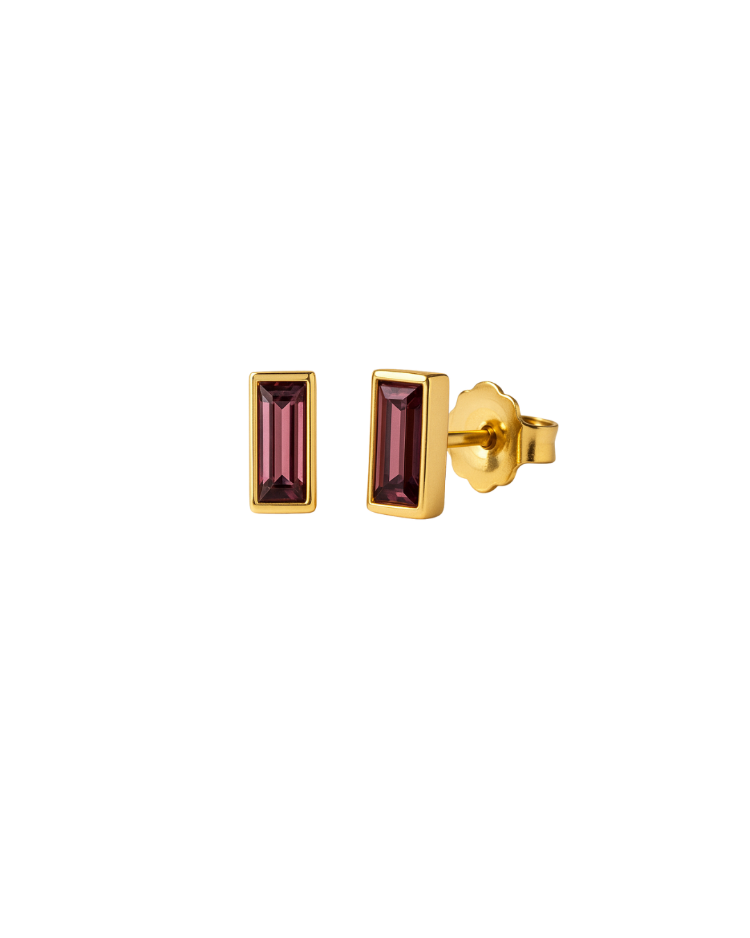 Rainbow - Yellow Gold and Rhodolite Baguette Earrings