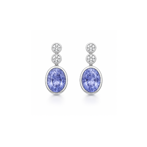 Bezel Set Tanzanite & Diamond Drop Earrings