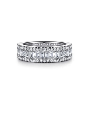 3 Rows Baguette & Round Brilliant Cut Diamonds Wedding Band