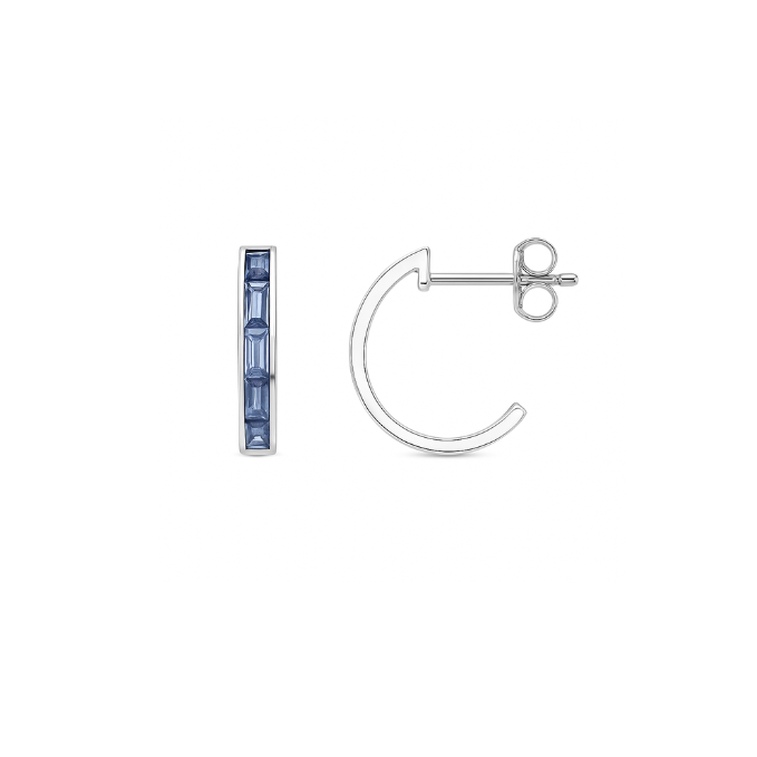 Rainbow - Blue Sapphire Baguette Huggies Earrings