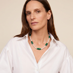 Akoya Pearl & Hand Cut Malachite Strand Necklace — Levendi Jewellers