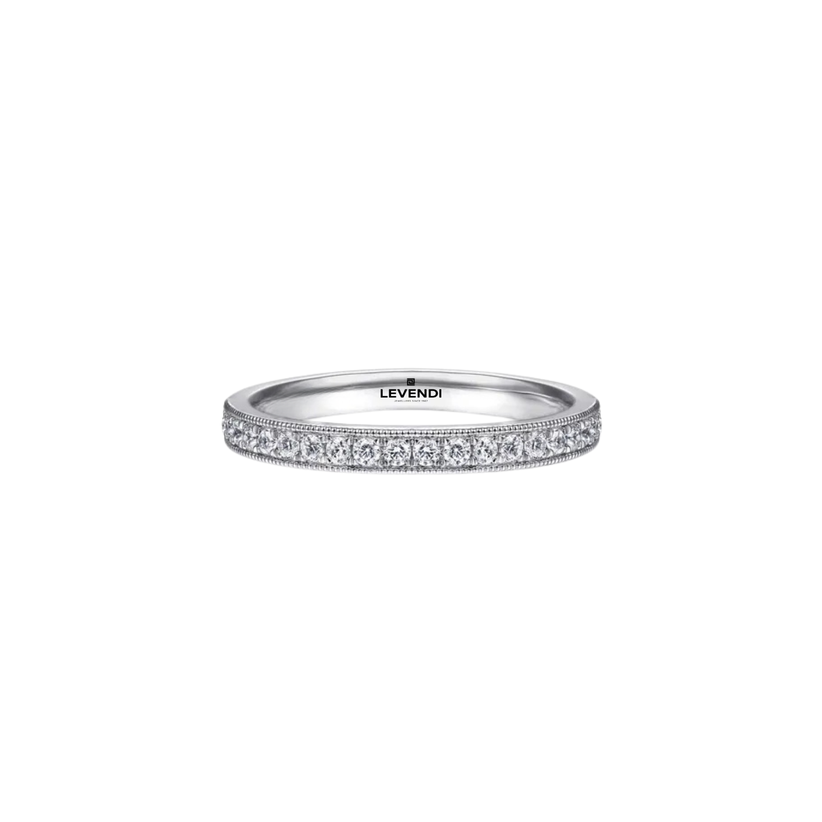 Wedding Band - Milgrain White Gold Micro Pave Channel Diamond