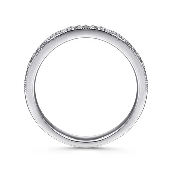 Wedding Band - Milgrain White Gold Micro Pave Channel Diamond