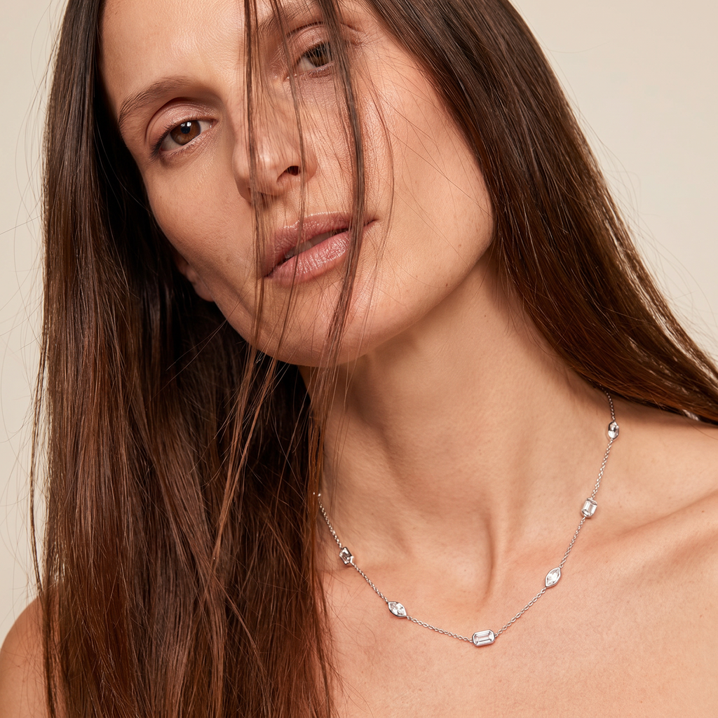 Pure Line - 11 Diamonds Mix Shape Bezel Set Fine Necklace, view 2 — Levendi Jewellers