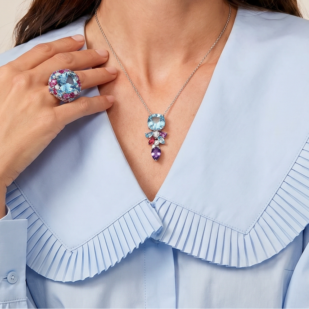 Neptune's Garden - Sky Blue Topaz Pendant, view 2 — Levendi Jewellers