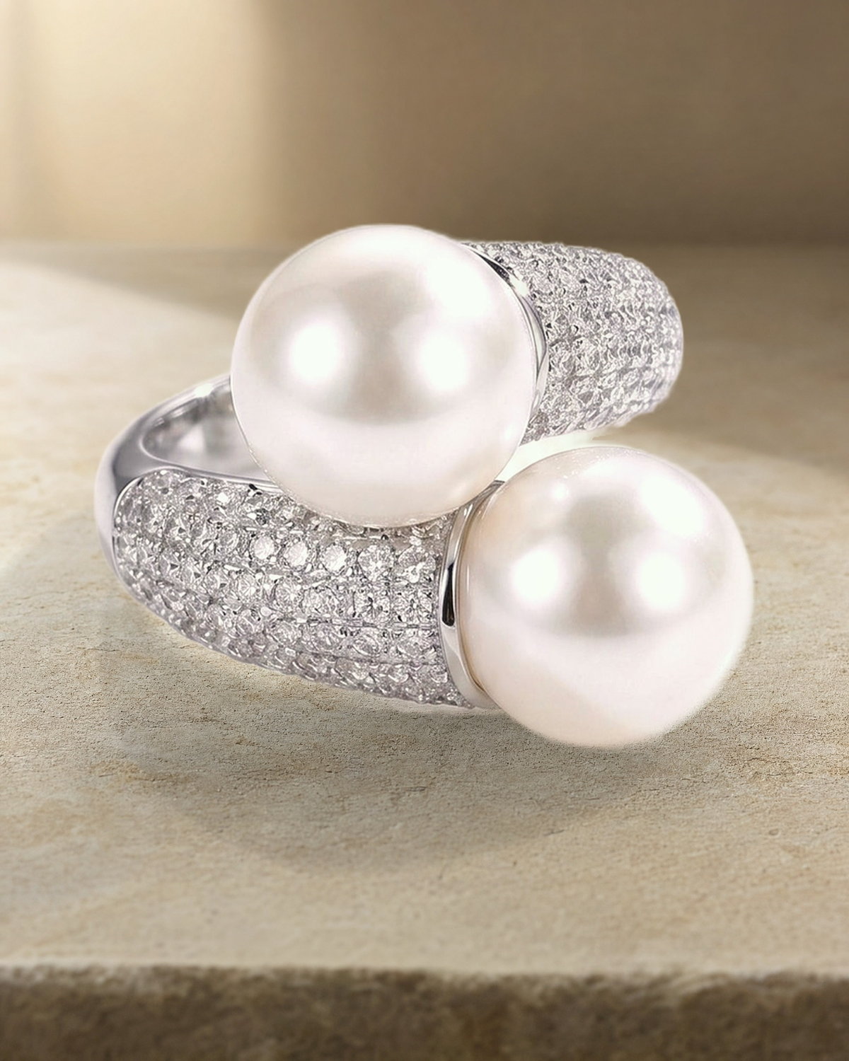 Dual South Sea Pearl & Diamond Dress Ring — styled