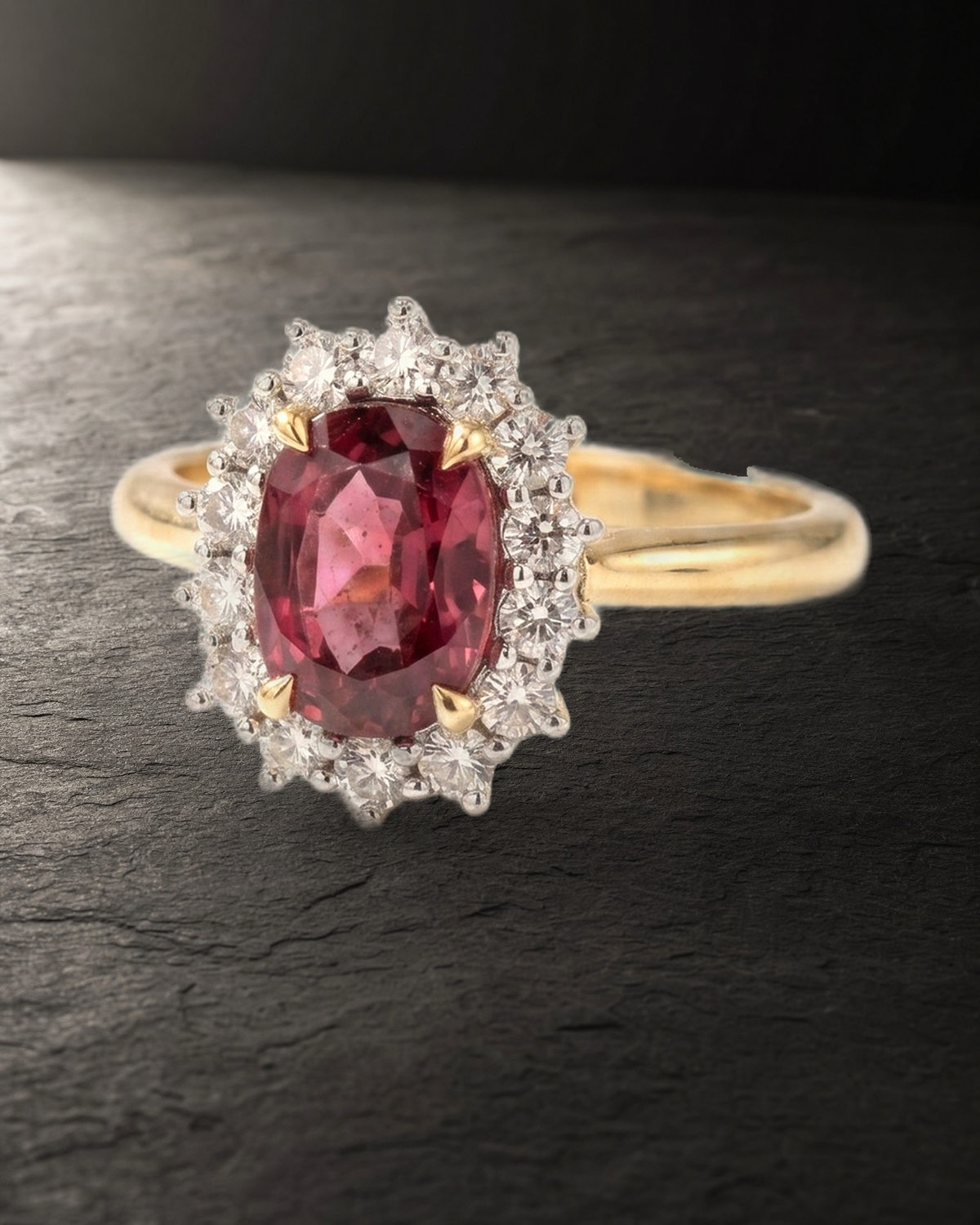 Untreated Natural Ruby Diamond Halo Ring — styled