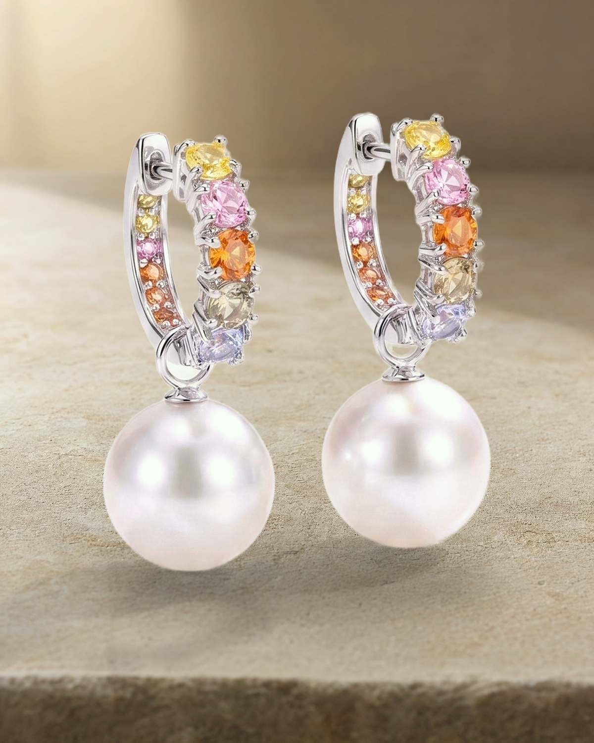 5 Sapphires & Australian South Sea Pearls Drop Earrings — styled