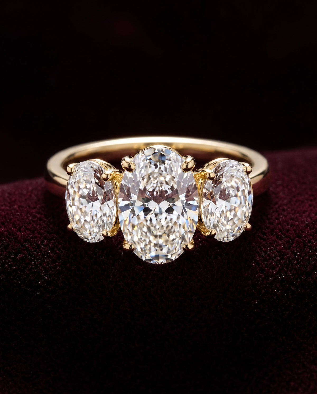 Levendi Classic Trilogy - Oval Diamond Engagement Ring — Levendi Jewellers, burgundy