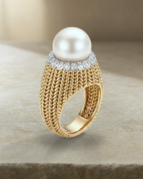 Australian South Sea Pearl & Diamond Knit Ring — styled