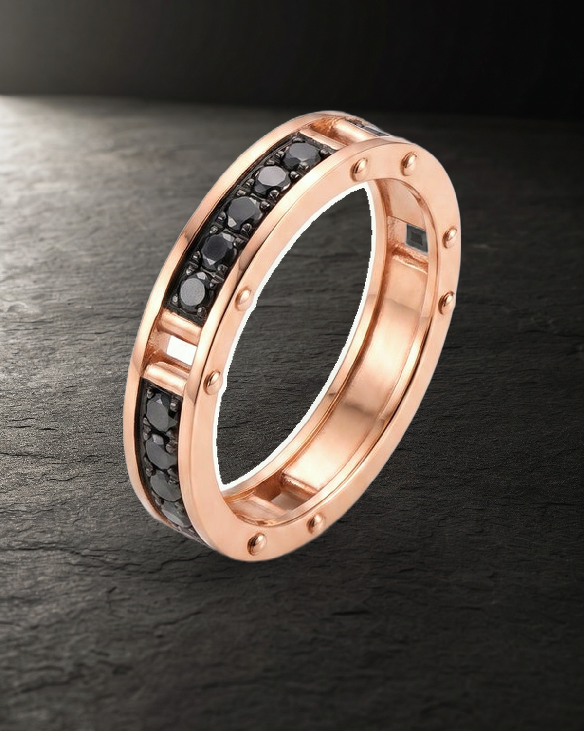 Black Diamonds & Rose Gold Ring — styled