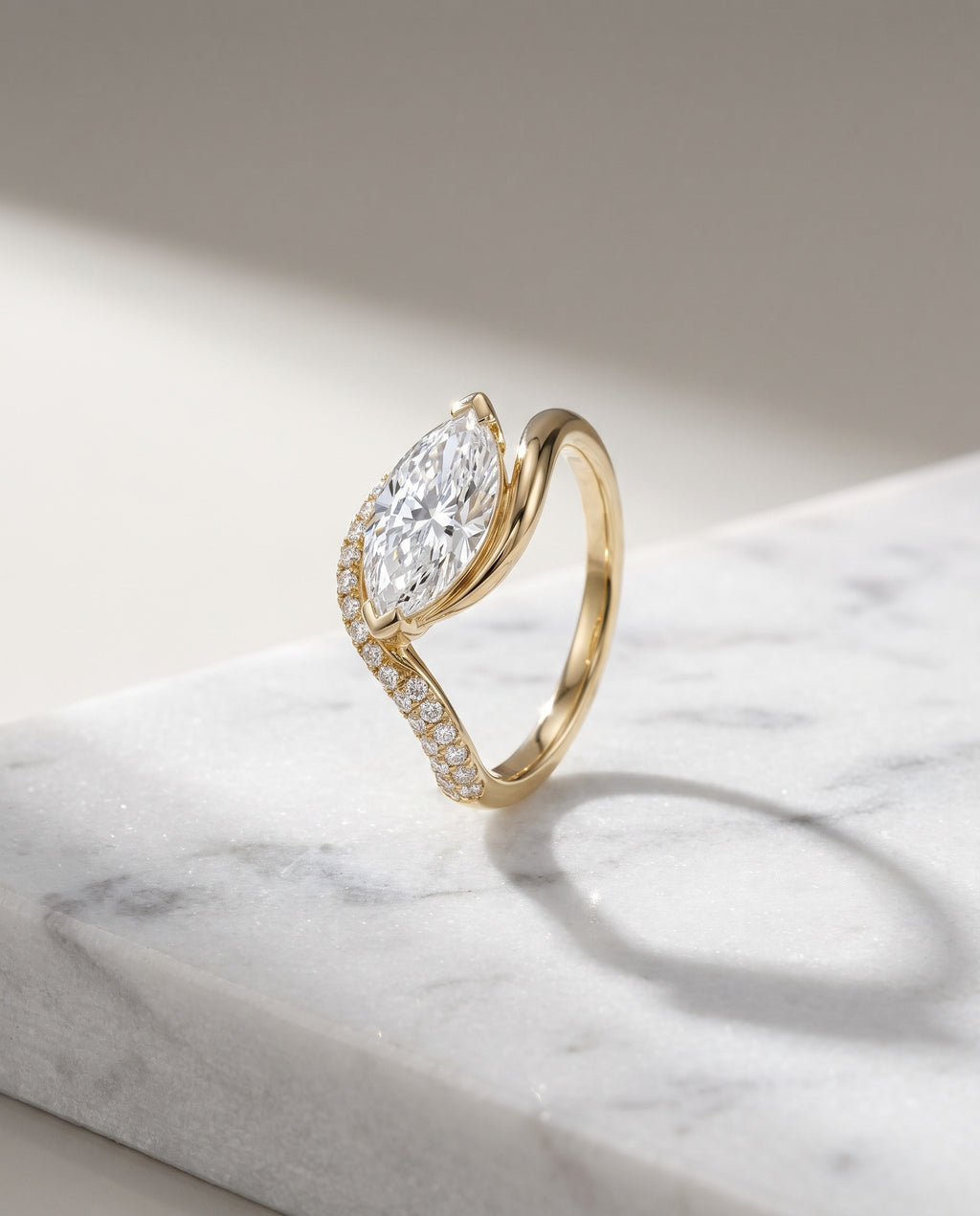 Levendi Wave of Love - Marquise Cut Pave Engagement Ring — Levendi Jewellers, on stone
