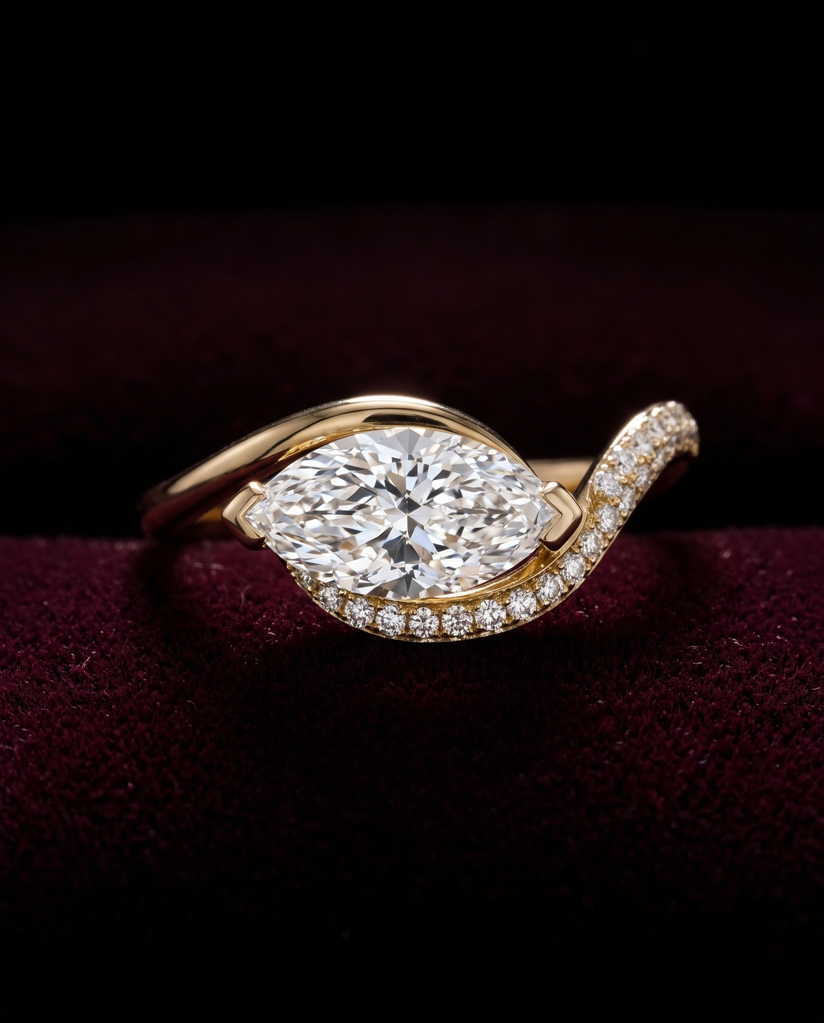 Levendi Wave of Love - Marquise Cut Pave Engagement Ring — Levendi Jewellers, burgundy