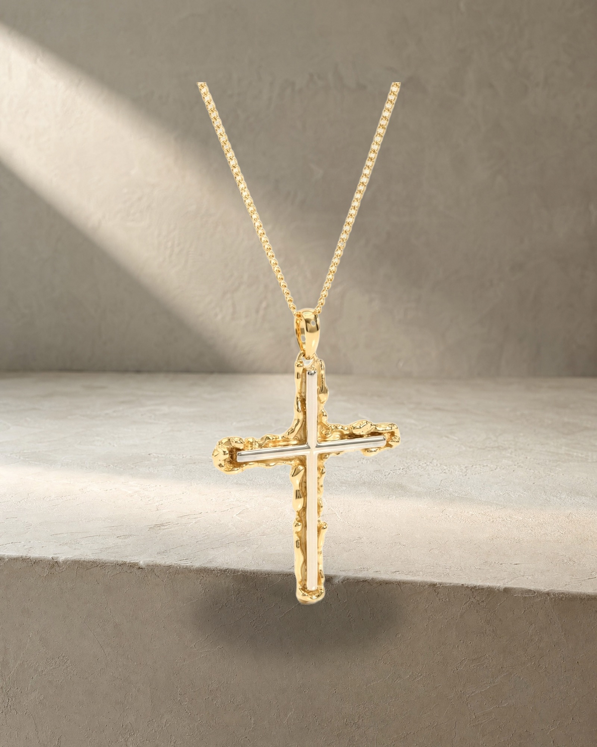 Yellow Gold Textured Cross — styled