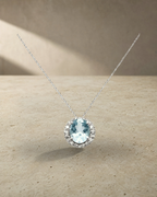 Classic - Aquamarine Halo Pendant — styled