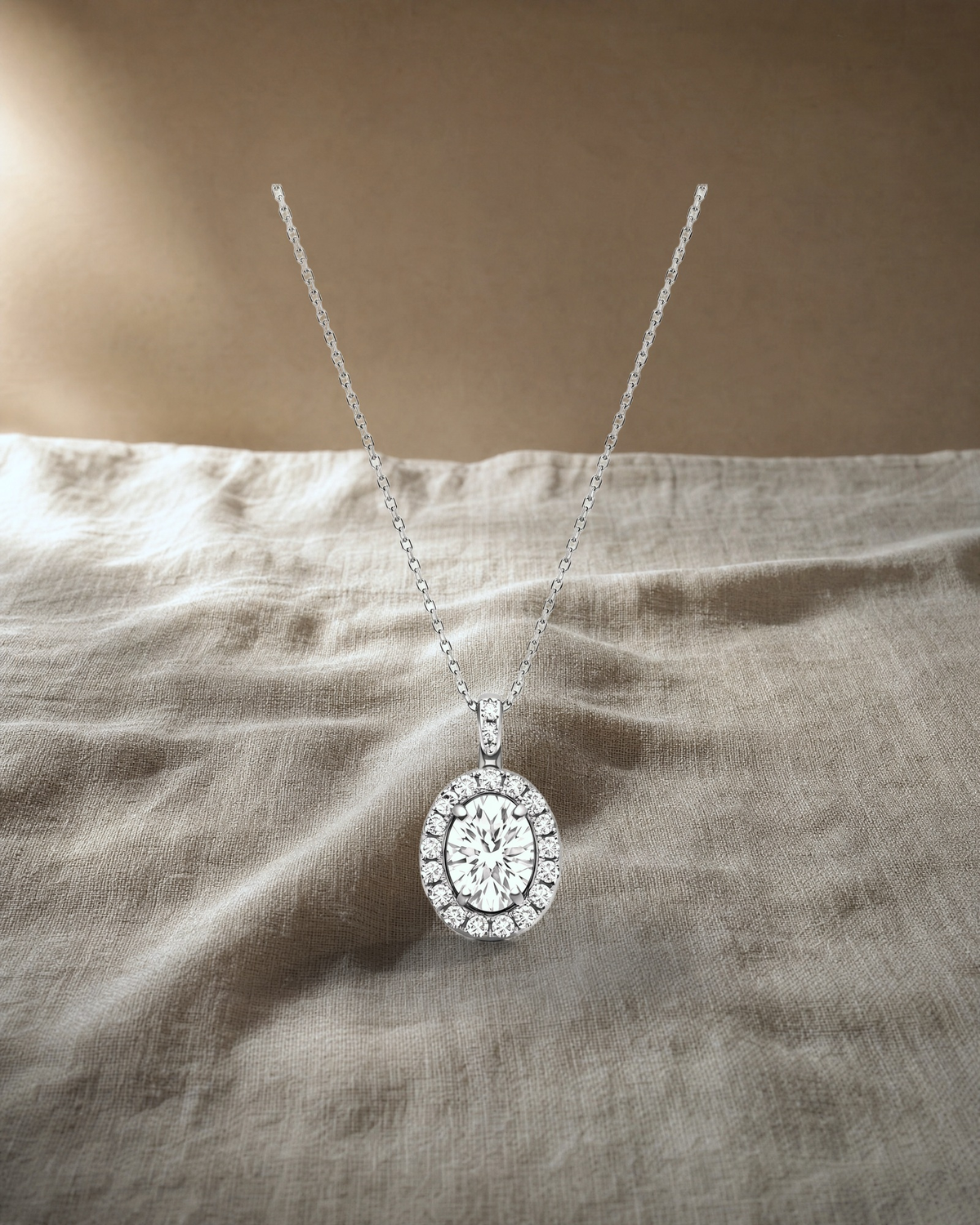Classic - Oval Halo Diamond Pendant — styled