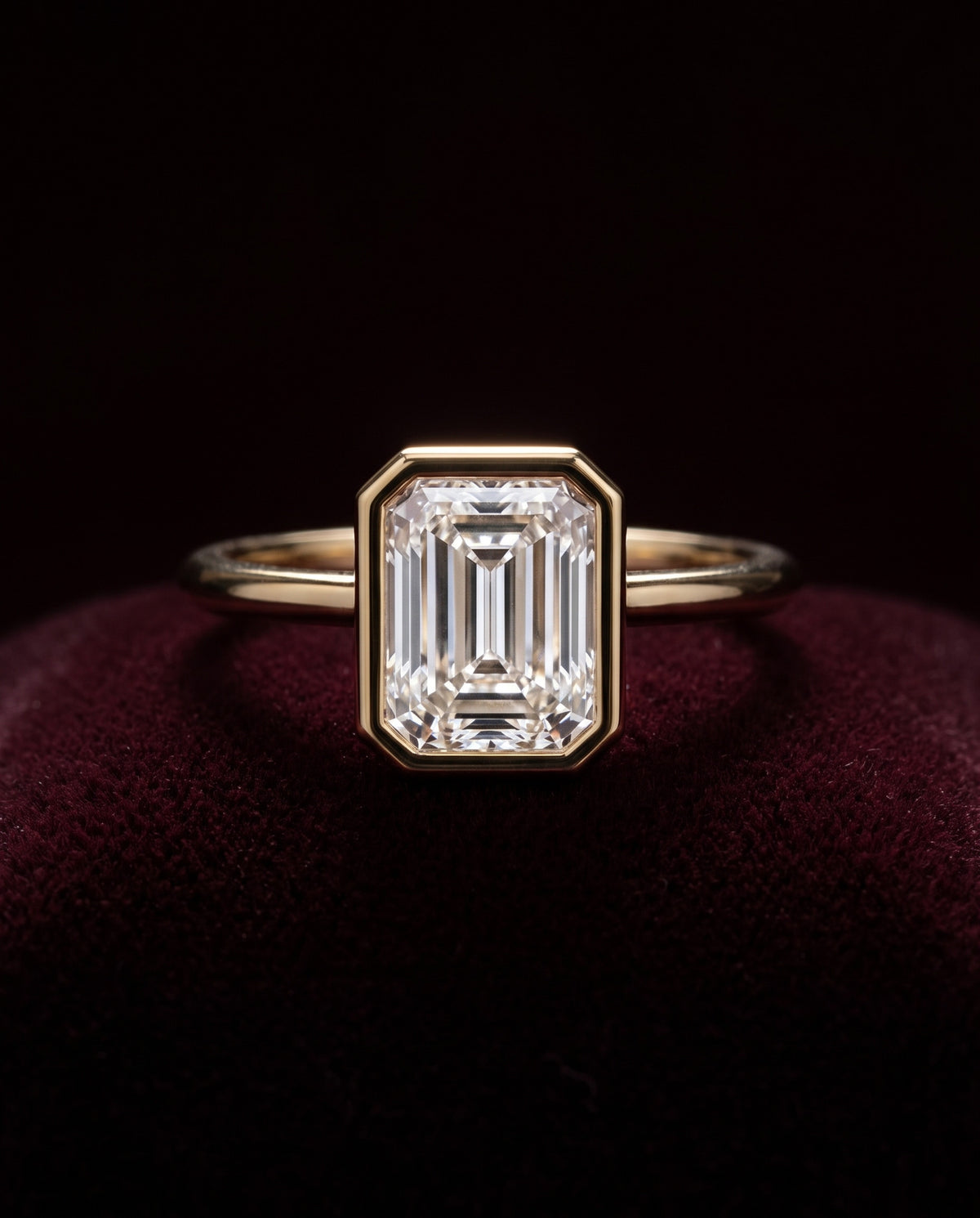 Levendi Wave of Love - Emerald Cut Bezel Engagement Ring — Levendi Jewellers, burgundy