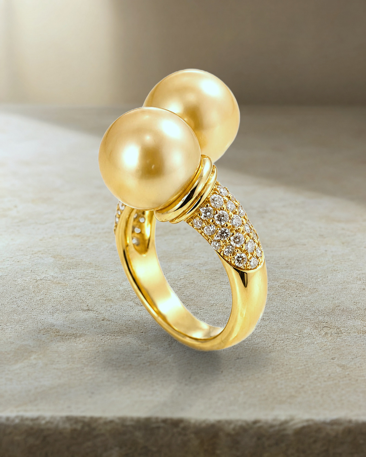 Dual Golden South Sea Pearl & Diamond Dress Ring — styled