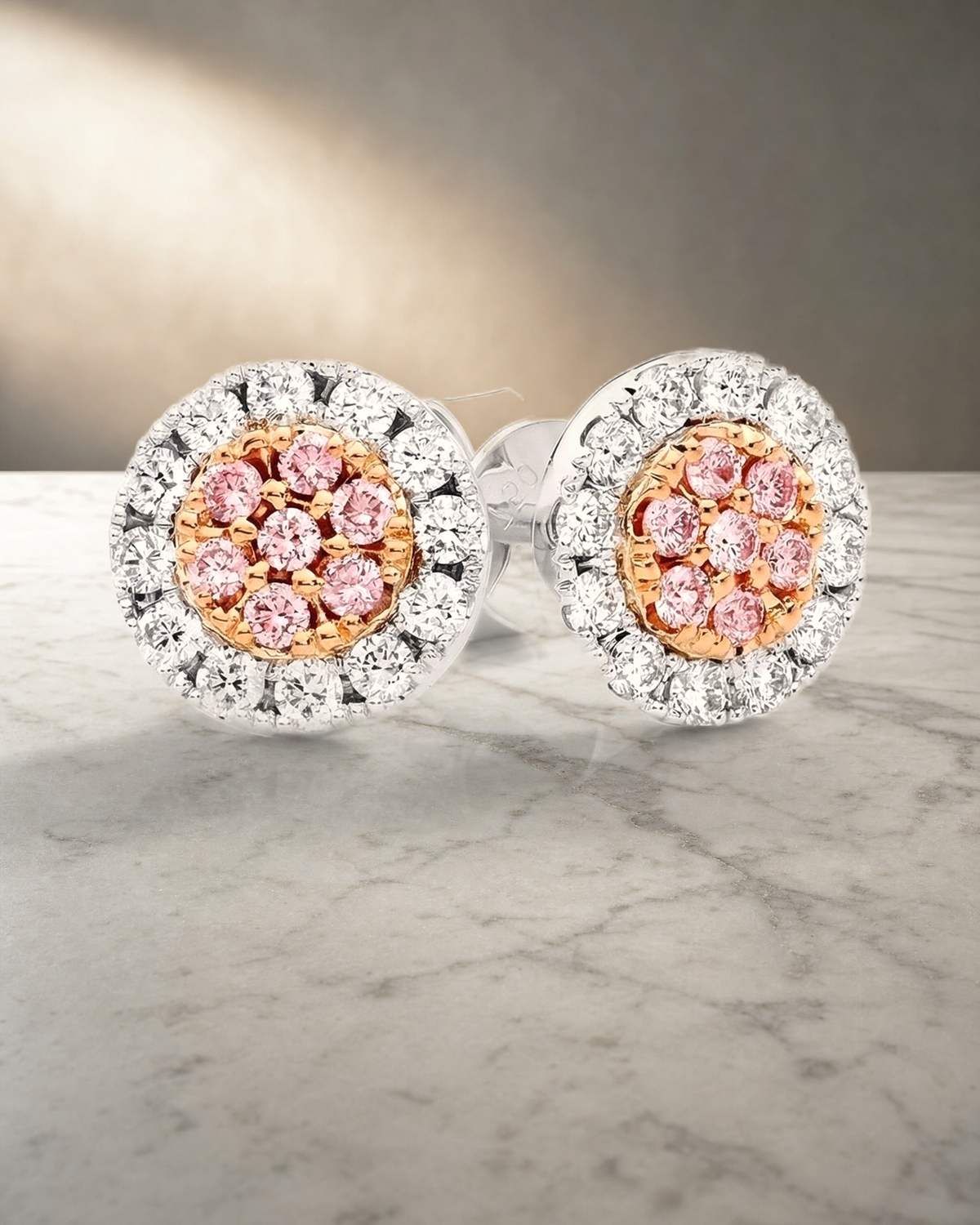 Argyle Essence - Odessa Pink Diamonds Halo Studs Earrings — styled