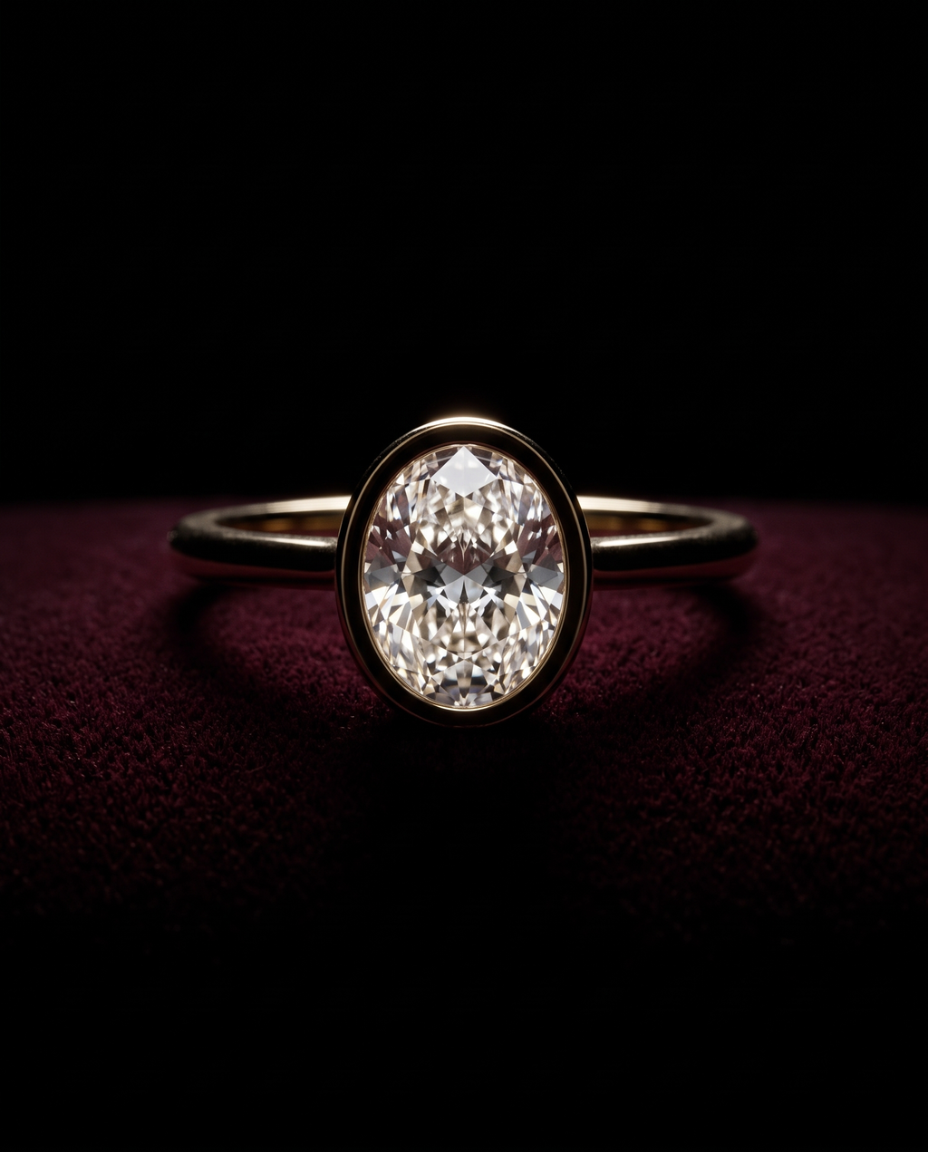 Levendi Wave of Love - Oval Cut Bezel Set Engagement Ring — Levendi Jewellers, burgundy