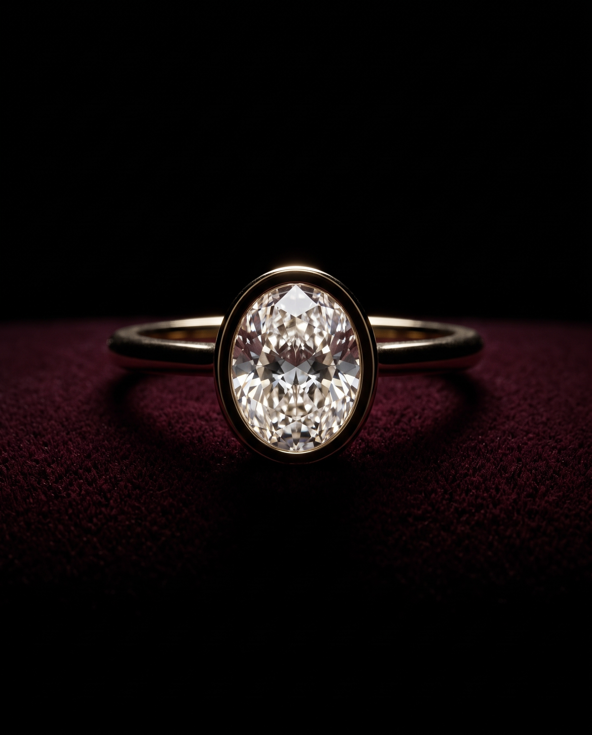 Levendi Wave of Love - Oval Cut Bezel Set Engagement Ring — Levendi Jewellers, burgundy