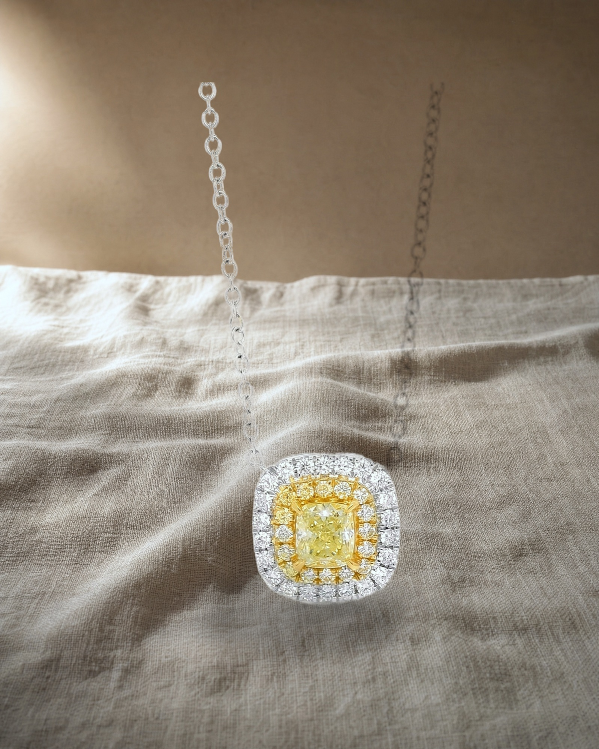 Soleil - Yellow Diamond Diamond Double Halo Pendant — styled
