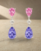 Pink Sapphire, Diamond & Tanzanite Drop Earrings — styled
