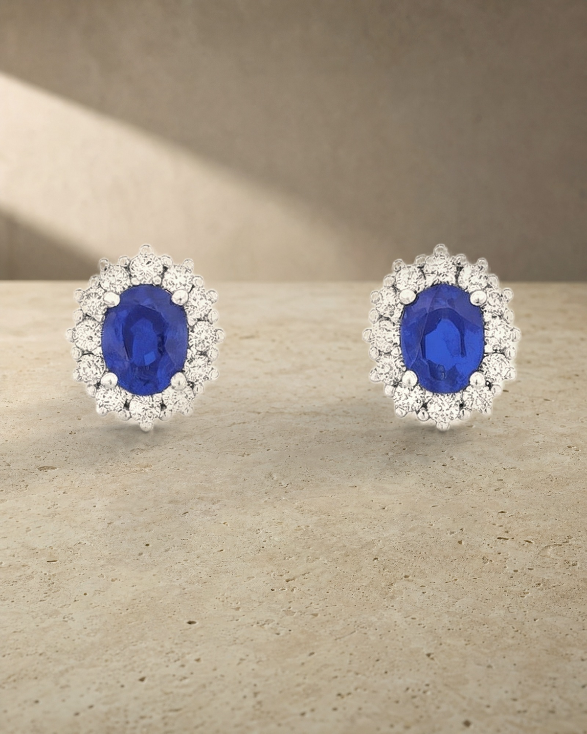 Blue Sapphire & Star Halo Earrings — styled