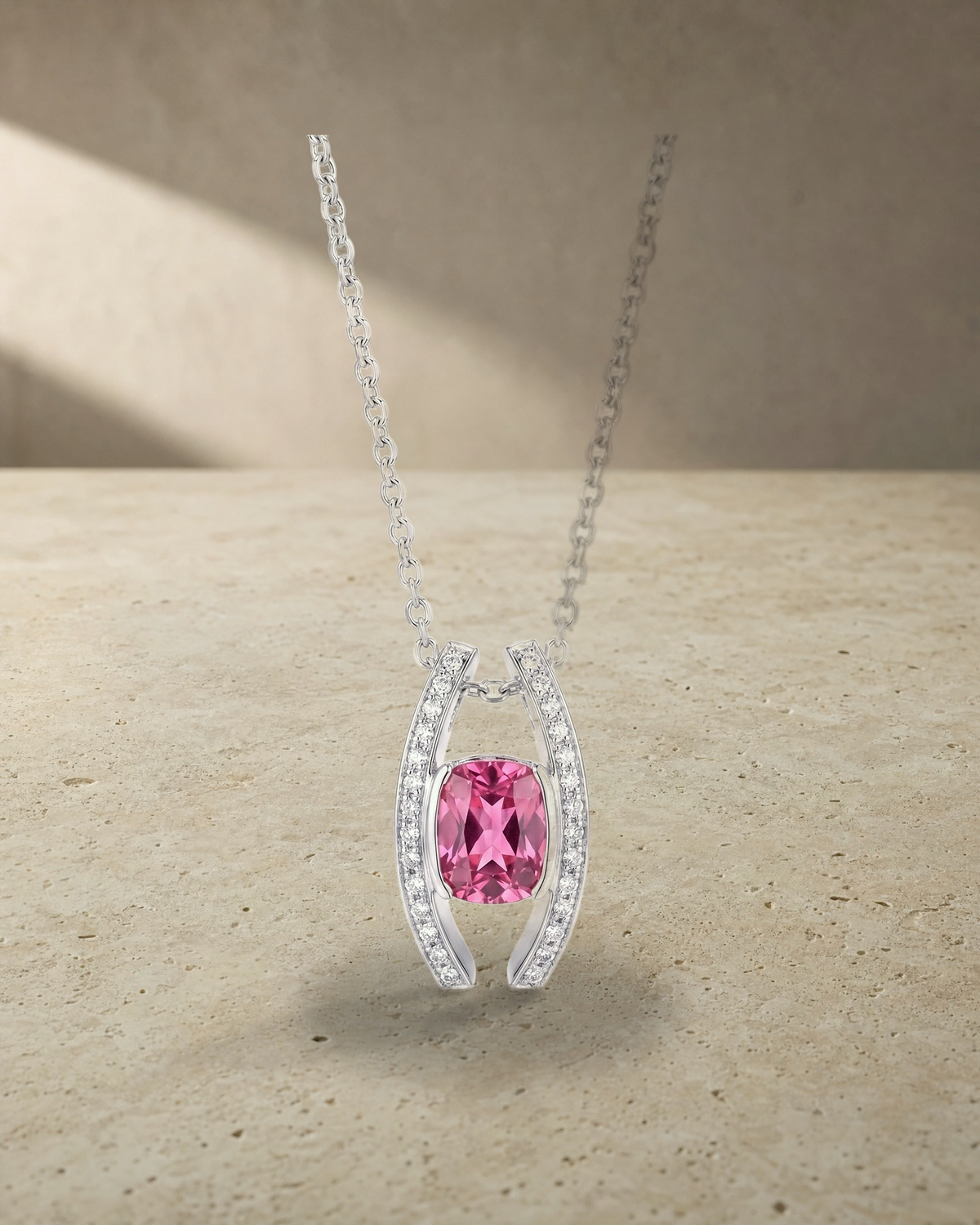 Pink Tourmaline & Diamond Pendant — styled